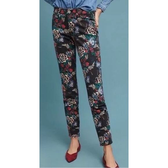 PILCRO AND‎ THE LETTERPRESS Anthropologie Black Floral Mid Rise Skinny Jeans 27 - Picture 3 of 6